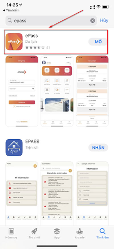 Tìm kiếm và tải ứng dụng ePass trên kho ứng dụng về máy điện thoại